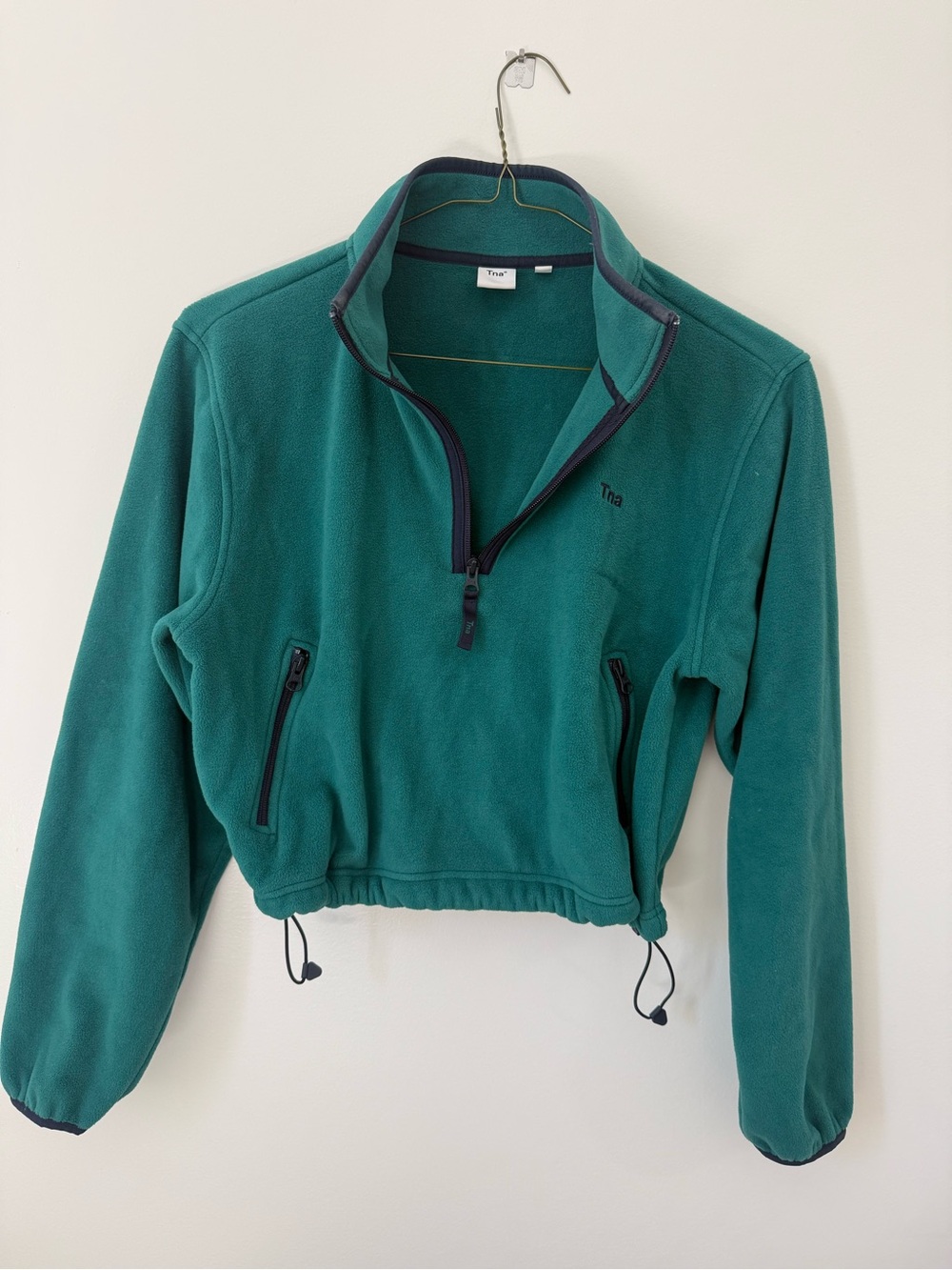 TNA Teal Quarter-Zip Cropped Fleece Pullover